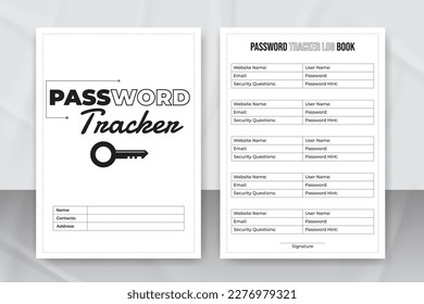 Registro de seguimiento de contraseñas para el diario de interiores de KDP. Libro de registro de información de seguridad del sitio web. Diario de seguimiento de contraseñas e información del sitio web