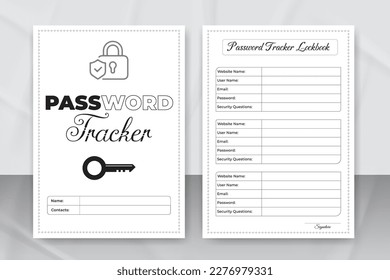 Password tracker logbook for KDP interior. Password tracker notebook journal template. Website information tracker journal. Password notebook KDP interior