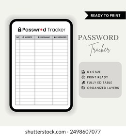 Password tracker logbook template, Kdp interior