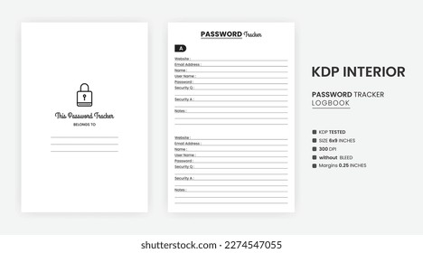 Password Tracker Logbook Template to Organize your password notebook With KDP Interior