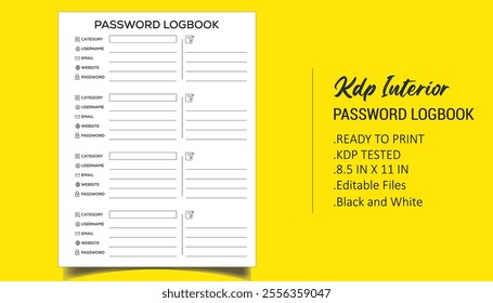 Password tracker note book KDP interior