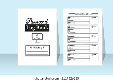 Password tracker notebook. Website information and password tracker log book. Password notebook template interior. Log book interior. Website journal interior.