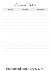 PASSWORD TRACKER Planner Printable Insert