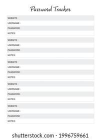 Password tracker template, classic organised planner