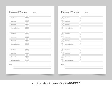 Password Tracker Template, Modern Planner Template Set, Vector Planner