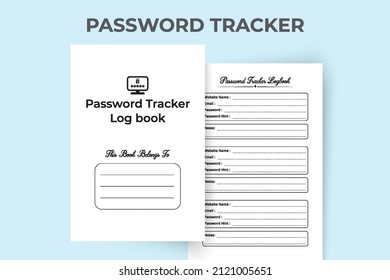 Password tracker and website information notebook interior. Log book interior. Password tracker journal interior. Website password tracker logbook interior template.