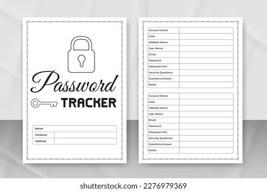 Seguimiento de contraseña y cuaderno de información del sitio web KDP interior. Registro de seguimiento de contraseñas de KDP interior. Plantilla interior de la libreta de registros de contraseñas del sitio web