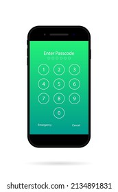 Password for unlock in phone screen. Numeric passcode in smartphone. Number of pin code for security. UI of cellphone. Template of lockscreen. Mockup of interface. App on digital display. Vector.