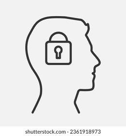 Password user protected, private information line icon. Human mind secret, key of brain. ID confirmation. Vector
