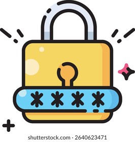 Password vector icon with lock and asterisk line, ideal for sign-in screens, secure login systems, and authentication design elements.