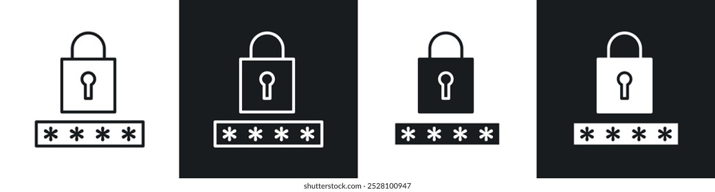Password vector icon set in black and white
