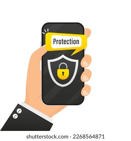 Password verification code protection for login or sms for 2fa authentication with shield icon on mobile or smartphone screen. Vector illustration