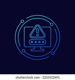icono de advertencia de contraseña, diseño lineal