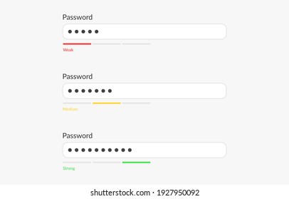 Contraseña débil, media y fuerte. Concepto de autorización. Autenticación de contraseña de seguridad digital. Tecnología de ciberseguridad. Plantilla para diseño ui o ux, creación de sitios. Ilustración del vector