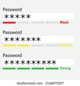 password weak, medium and strong template. authorization concept. strong, medium and weak password form.