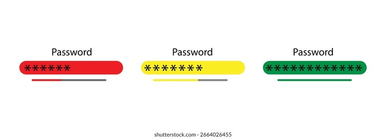password weak, medium and strong template. authorization concept. strong, medium and weak password form.