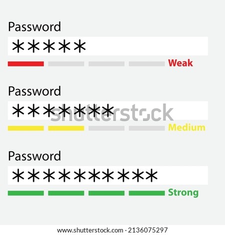 password weak, medium and strong template. authorization concept. strong, medium and weak password form.