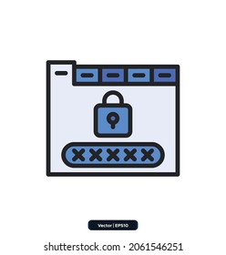 Icono Web de contraseña. Conjunto de iconos de protección y seguridad. Concepto de icono de seguridad cibernética. Pixel perfecto.