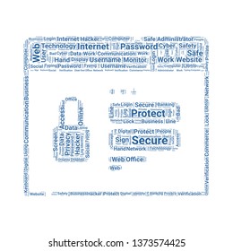 password word cloud. tag cloud about password