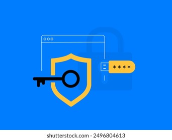 La autenticación sin contraseña utiliza claves usb de seguridad para el Inicio de sesión, lo que mejora la seguridad al eliminar las Contraseñas. Inicio de sesión seguro sin Contraseñas con Fido USB Passkey y token de hardware. Ilustración vectorial