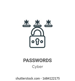 Passwords outline vector icon. Thin line black passwords icon, flat vector simple element illustration from editable cyber concept isolated stroke on white background