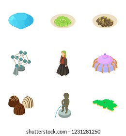 Past europe icons set. Isometric set of 9 past europe vector icons for web isolated on white background