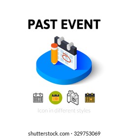 Past event icon, vector symbol in flat, outline and isometric style