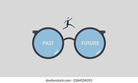 Concepto pasado y futuro. Alternativas empresariales pasadas y futuras. Los hombres de negocios deciden con confianza avanzar hacia el futuro