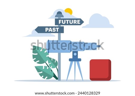 Past and future concept. The metaphor moves forward. Choice between past and future. Business alternatives. Modern flat cartoon style. Vector illustration on white background