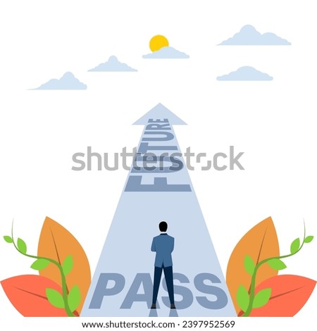 Past and future concept, Society's choice between past and future, Business alternatives, Future metaphor, Modern flat cartoon style, Vector illustration on a white background.