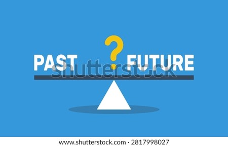past future in equilibrium on seesaw, concept of harmony and balance, vector flat style infografics illustration