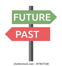 Past and future road sign isolated on white. Life, destiny, motivation, success, concentration, aging, hope, faith, development concept. EPS 8 vector illustration, no transparency