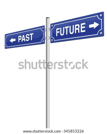 PAST and FUTURE, written on two signposts. Isolated vector illustration over white background.
