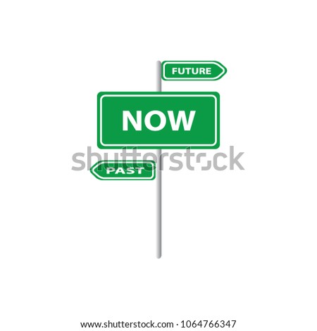 Past now and future green traffic signs, motivation concept
