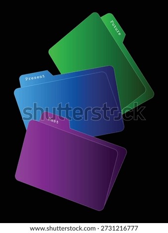 Past, present, and future folders symbolizing life’s journey and time progression.