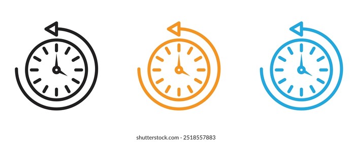Icono de tiempo pasado Conjunto de ilustración de línea delgada