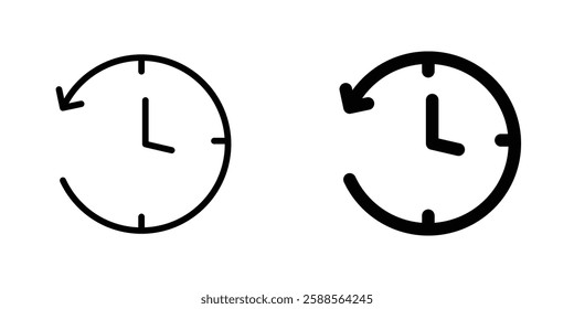 Past time vectors icons set in filled and strokes on white background