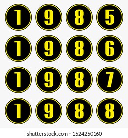 Past years with yellow numbers in a circle shape,1985,1986,1987,1988 vector.