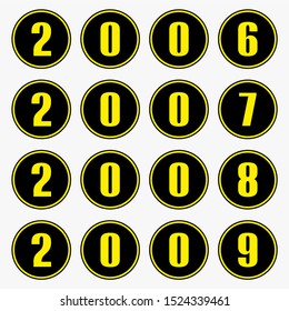 Past years with yellow numbers in a circle shape,2006,2007,2008,2009 vector.