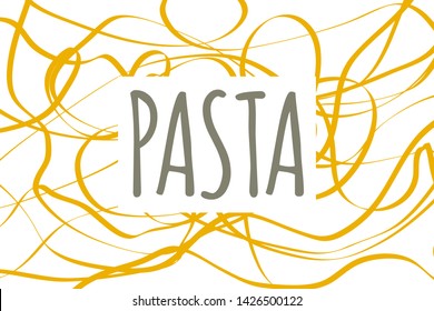 Pasta abstract background, noodle yellow banner, hand drawn cartoon doodle pasta frame. Vector flat illustration for menu of italian restaurant, cafe