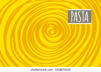 Pasta abstract background, noodle yellow banner, hand drawn cartoon doodle pasta. Vector flat illustration for menu of italian restaurant, cafe