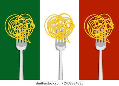 Pasta background on italian flag. Cooking, restaurant design element for menu.