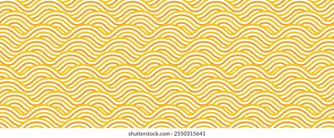 Fundo da massa, padrão de onda sem emenda amarelo e branco do macarrão do ramo do vetor. Comida asiática oriental, textura espaguete com linhas onduladas geométricas. Cartaz ou papel de parede com ornamentos de refeição abstratos italianos