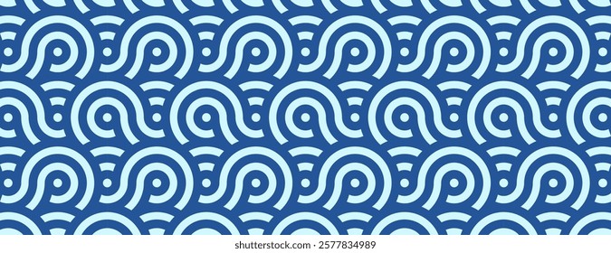 Pasta background, vector ramen noodle blue and white seamless wave pattern. Poster or wallpaper with abstract italian meal ornaments. Oriental asian food, spaghetti texture with geometric wavy lines.