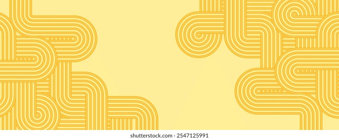 Fundo de massa, padrão de macarrão amarelo vetor. Espaguete sem costura ou textura de comida asiática oriental com linhas de ornamentos geométricos. Modelo de cartaz ou banner com refeição italiana com listras repetidas.