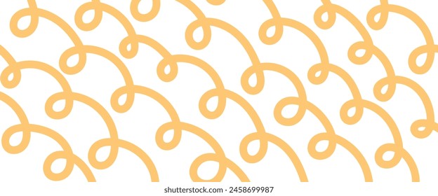 Pasta background. Yellow pattern with doodle spaghetti. Ramen noodle vector illustration