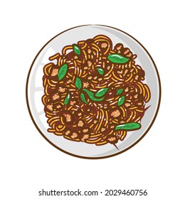 Pasta with basilica on white background. Vector illustration 