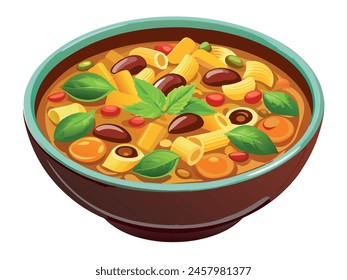 Pasta and bean minestrone in a bowl