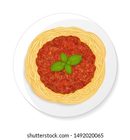 Pasta Bolognese. Cartoon style. Vector illustration. Isolated on white.