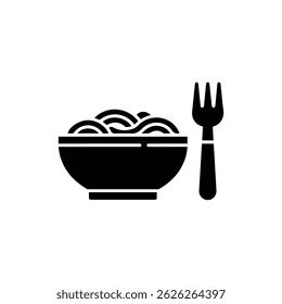 Pasta Bowl with Noodles and Fork Black Icon